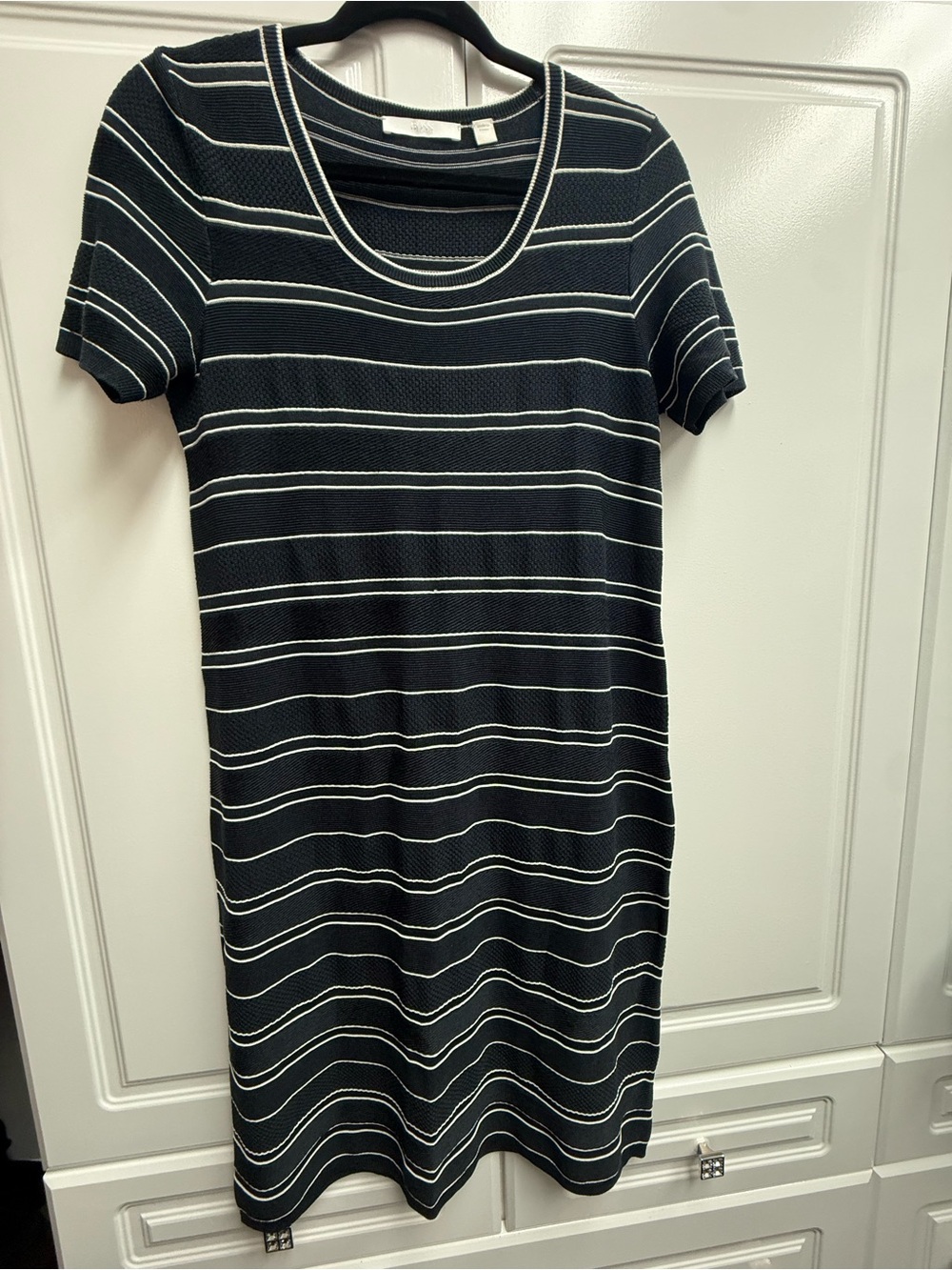 Hugo Boss Navy and White Striped Short Sleeve Women's Dress M